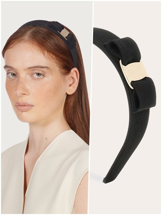 Ferragamo Black Vara Bow Headband Gold Plate Grosgrain - MINT main image 5